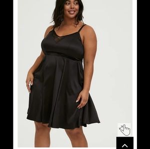 Black Satin & Lace Mini Skater Dress